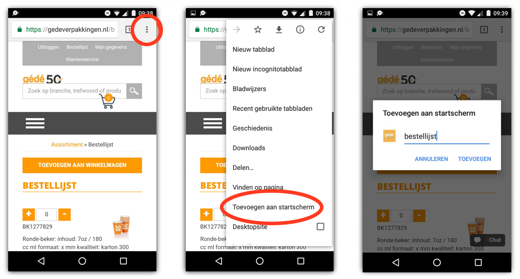 icoon op homescherm android